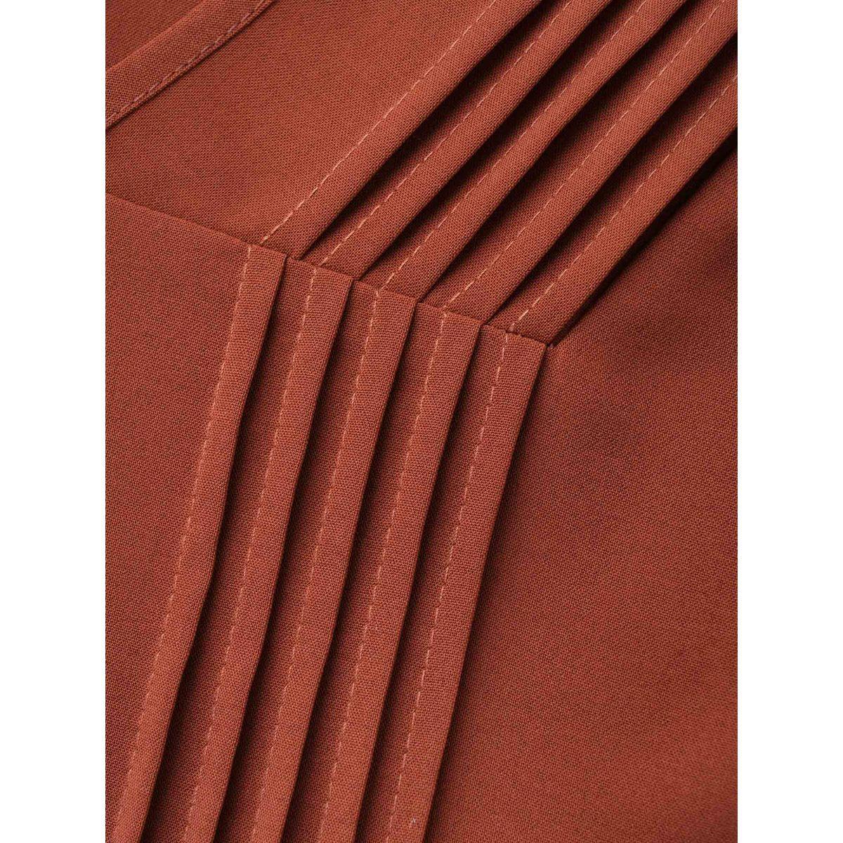 Plus Size V Neck Pleated Lantern Sleeve Dress Rust Women At the Office Tucked seam V-neck Long Sleeve Curvy BloomChic 18-20/2X Product Image