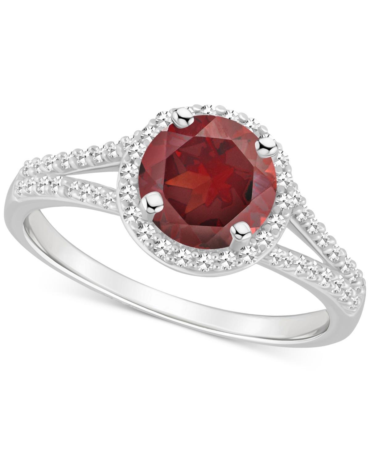 Celebration Gems Sterling Silver 7 mm Round Gemstone and 1/4 Carat T.W. Diamond Split Shank Ring, Women's, Size: 10, Red Product Image