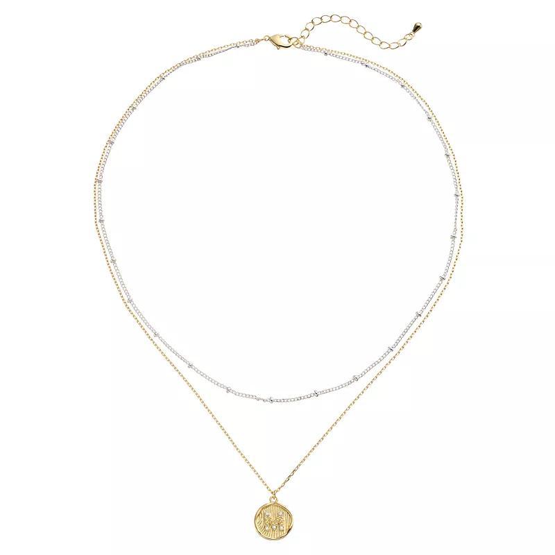 City Luxe Two Tone Layered Initial Disc Necklace with Cubic Zirconia, Women's, Size: 18", Two Tone S Product Image