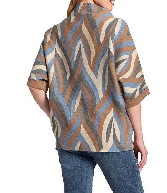 APNY Knit Printed High Neck 3/4 Sleeve Contrasting Cuff Sweater Product Image