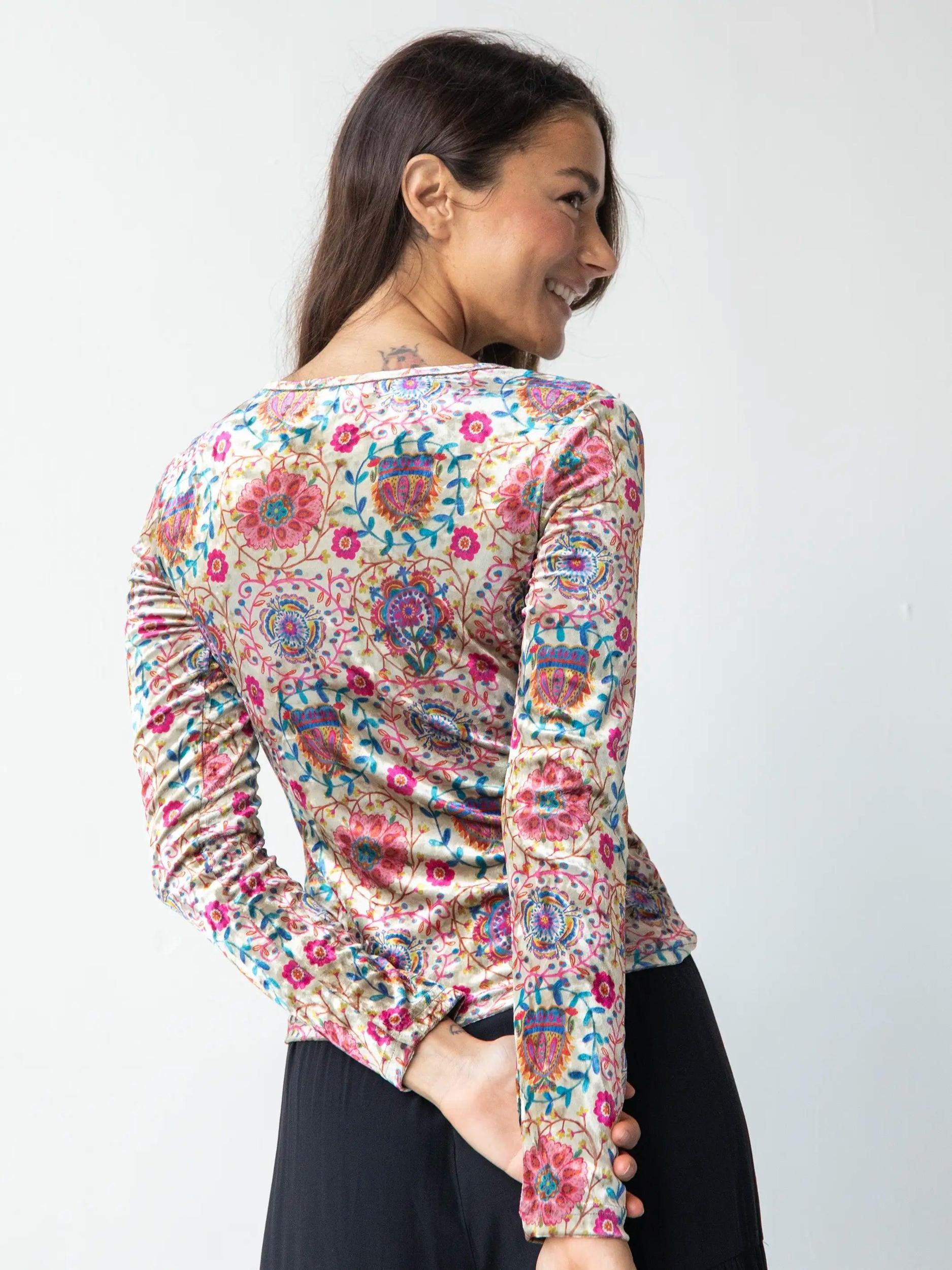 Danielle Square Neck Velvet Top - Pink Folk Floral Product Image