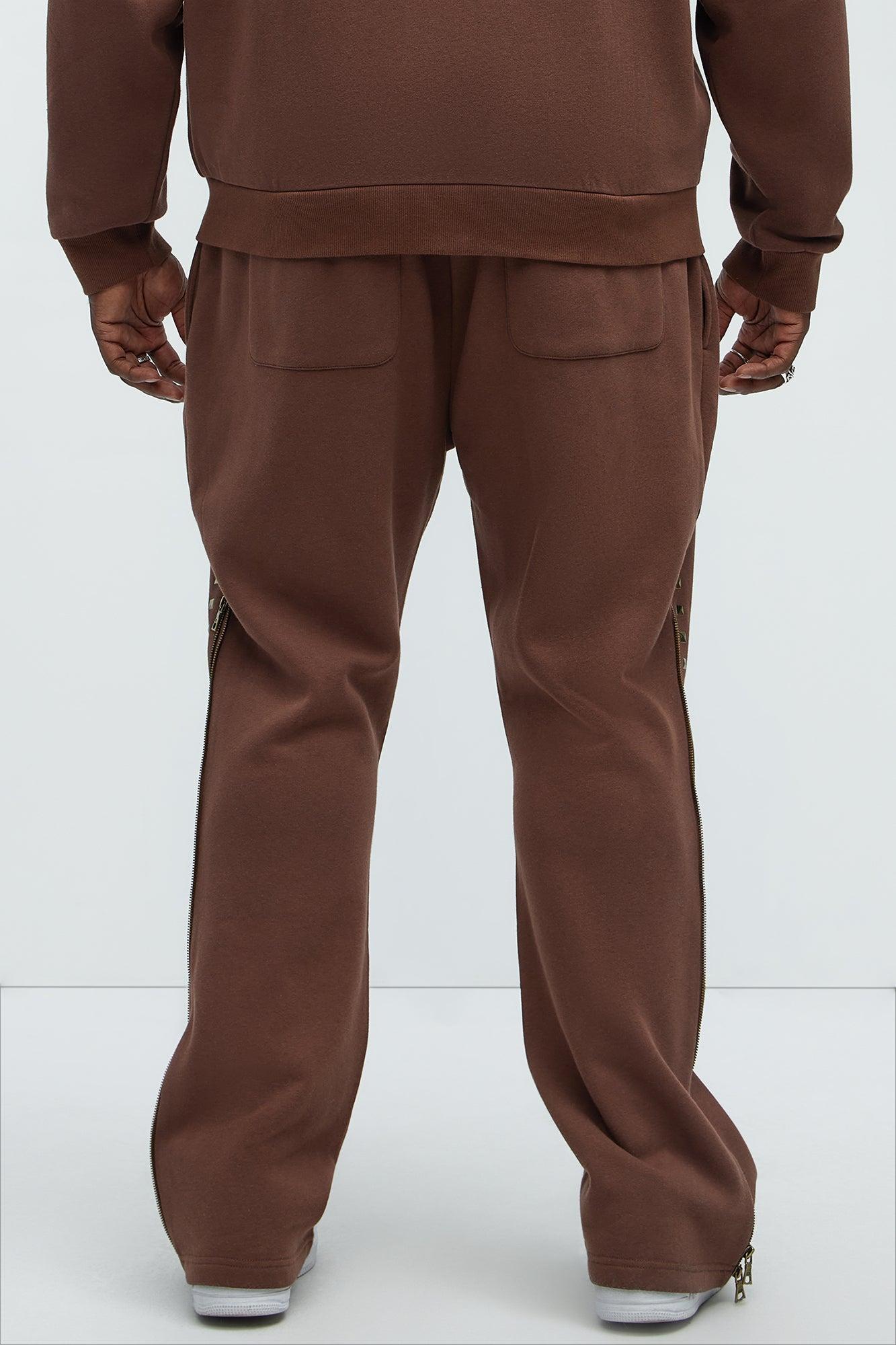 Tyson Sleaze Studded Skinny Flare Sweatpants - Brown Product Image
