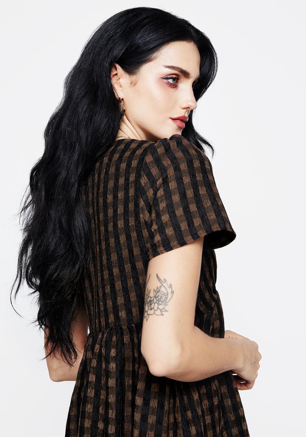 Rydal Check Button Up Midi Dress - Brown Product Image