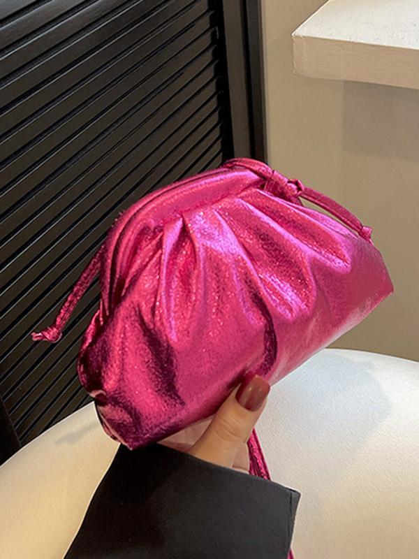Pleated Shiny Solid Color Bags Crossbody Bags Handbags Product Image