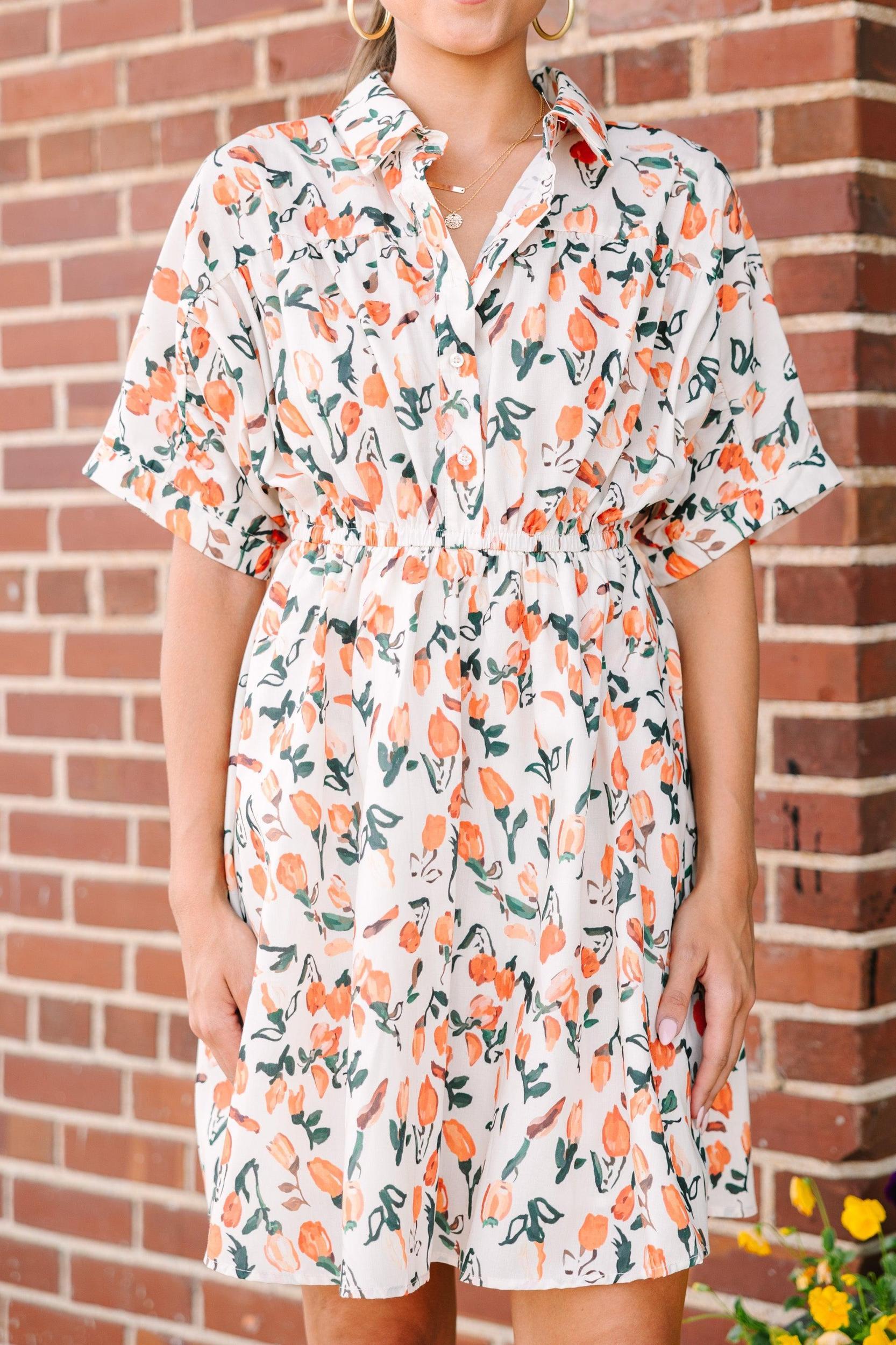 Happy Days Are Here Taupe Floral Dress Female Product Image