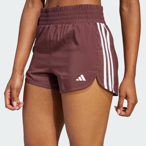 adidas Pacer Training 3-Stripes Woven High-Rise Shorts Aurora Ruby S 3 Womens Product Image