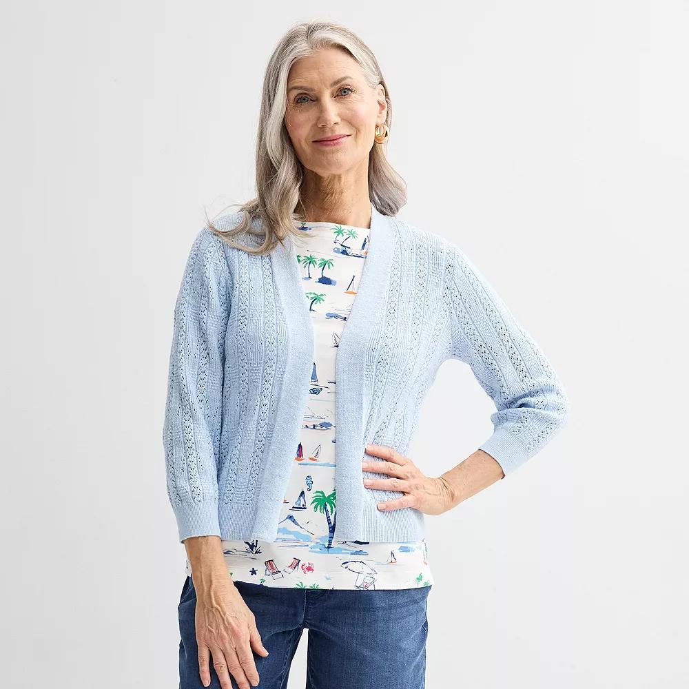 Women's Croft & Barrow® Pointelle Basket Open Front Cardigan, Size: Medium, Seattle Blue Product Image