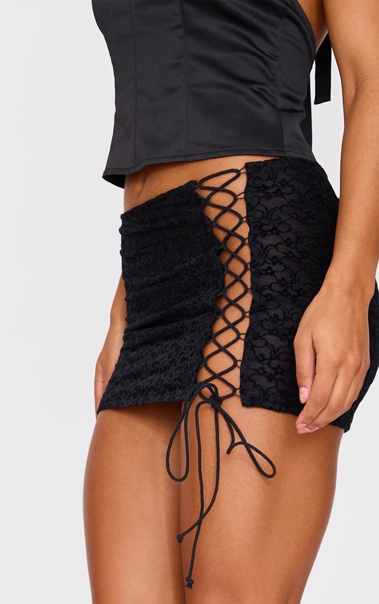 Black Velvet Lace Up Mini Skirt Product Image