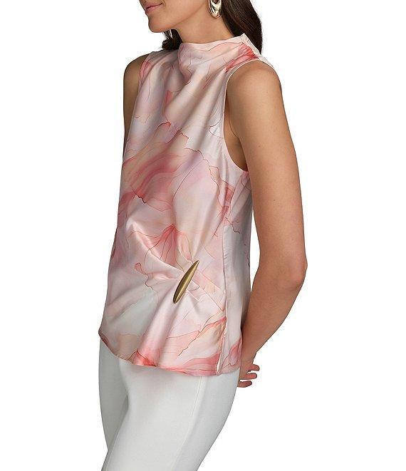 Donna Karan Printed Mock Neck Sleeveless Top With Hardware Detail Product Image