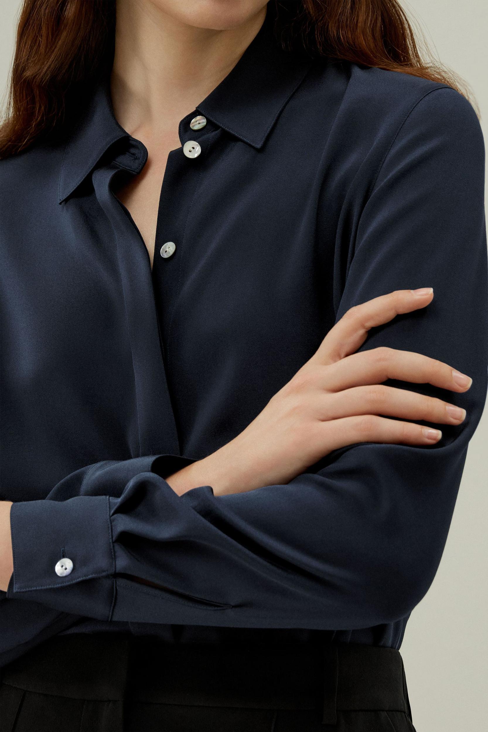 Graceful Button Up Silk Blouse Product Image