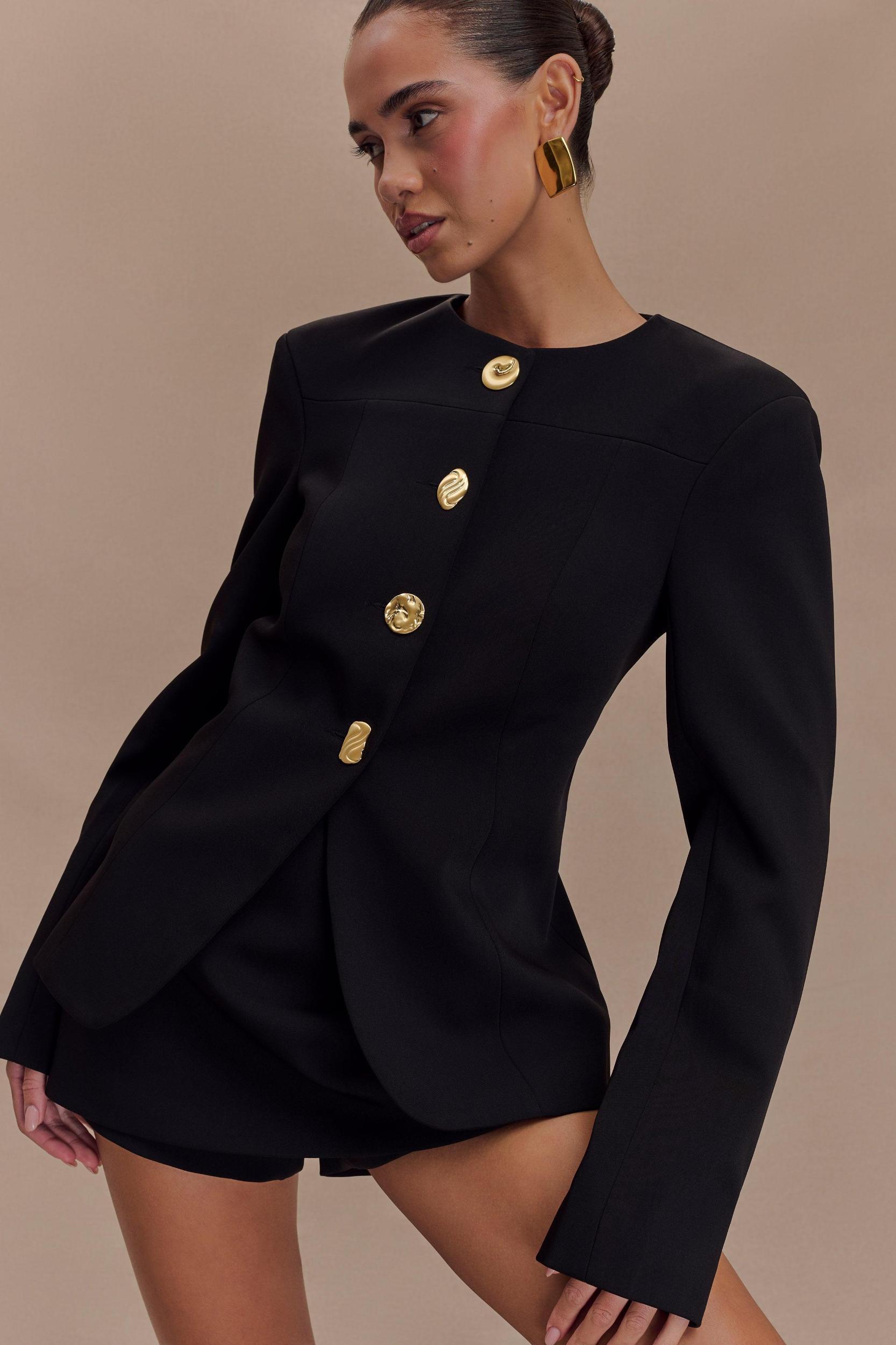 Asia Mixed Button Blazer - Black Product Image