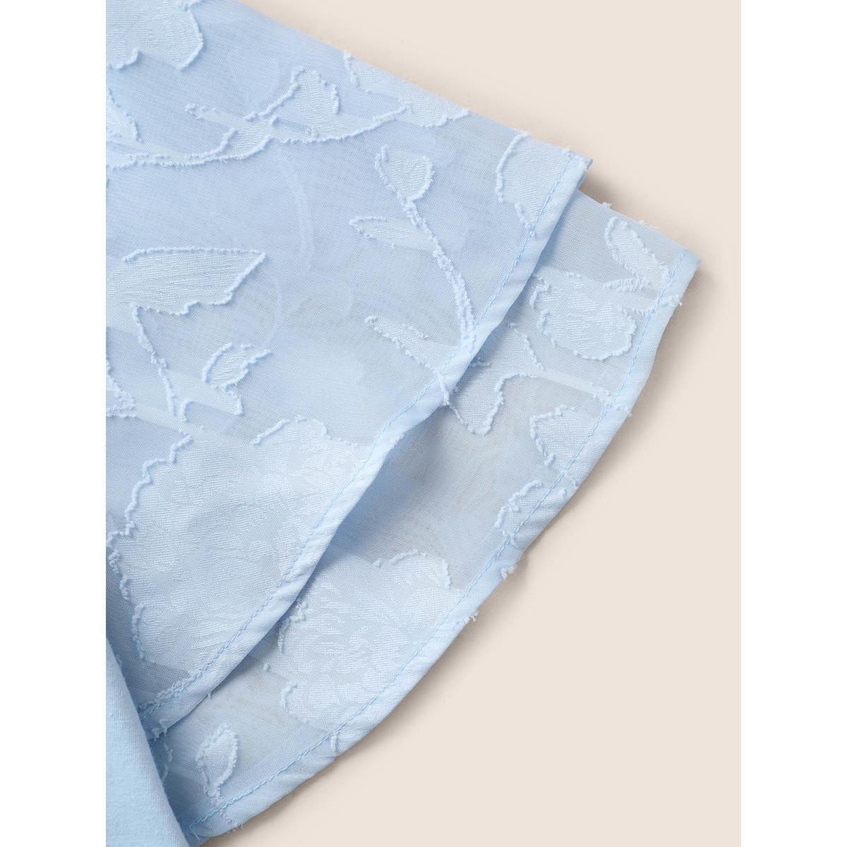 Plus Size Mesh Patchwork Tiered Ruffle Sleeve T-shirt LightBlue Women Elegant Patchwork Round Neck Everyday T-shirts BloomChic 10/M Product Image