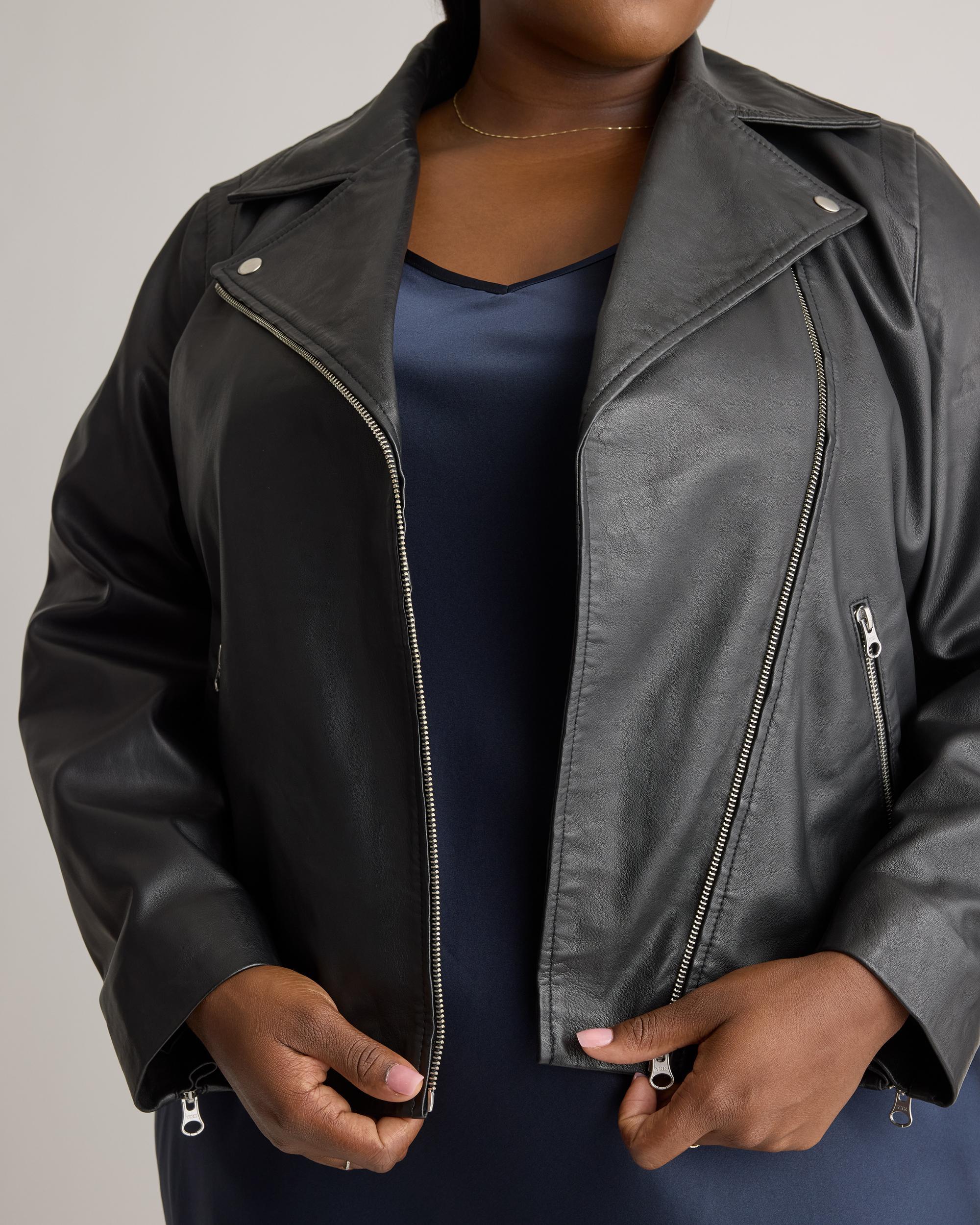 100% Washed Leather Biker Jacket Product Image