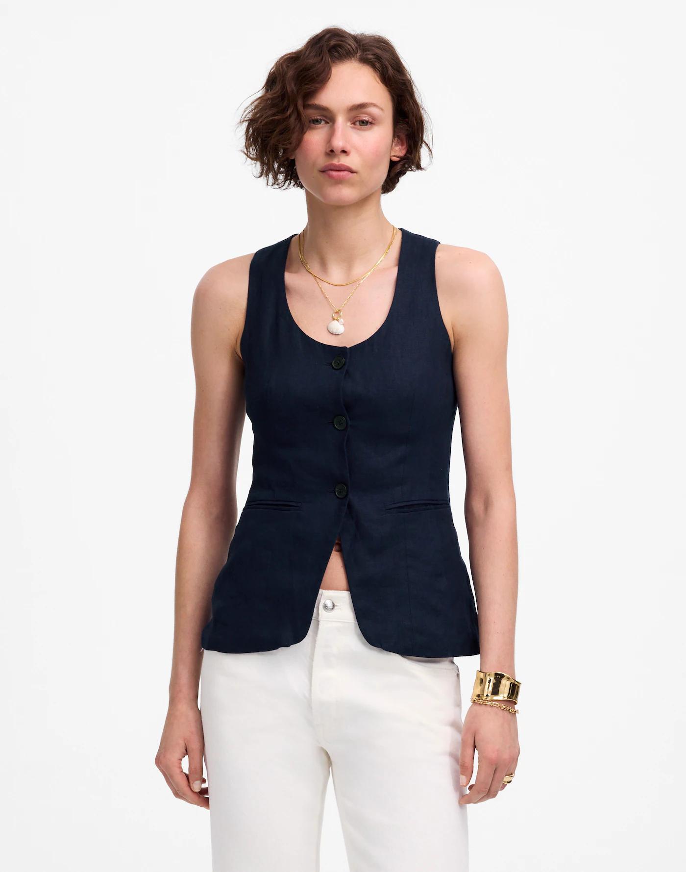 Linen Scoopneck Cutaway Vest Product Image