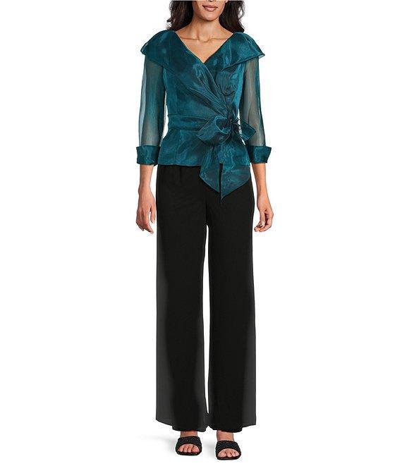 Alex Evenings Organza 3/4 Sleeve Portrait Collar tie Waist Blouse Product Image