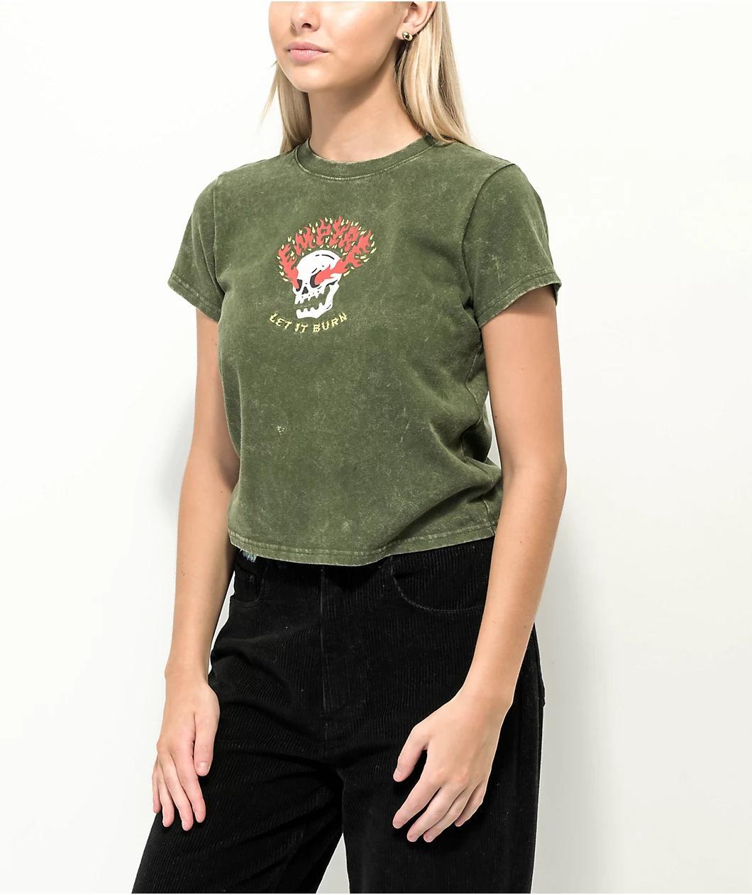 Empyre Ricky Skull Green Wash Crop T-Shirt Product Image