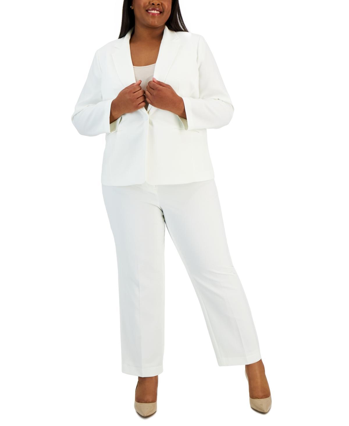 Le Suit Plus Womens Notched-Lapel Blazer Pants Suit Product Image