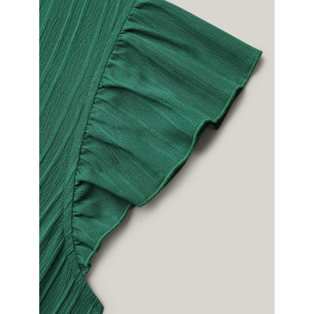 Plus Size Lace Trim Stitch Textured Waist-Defined Midi Dress Emerald Women Elegant Woven ribbon&lace trim V-neck Cap Sleeve Curvy BloomChic 28/5X Product Image
