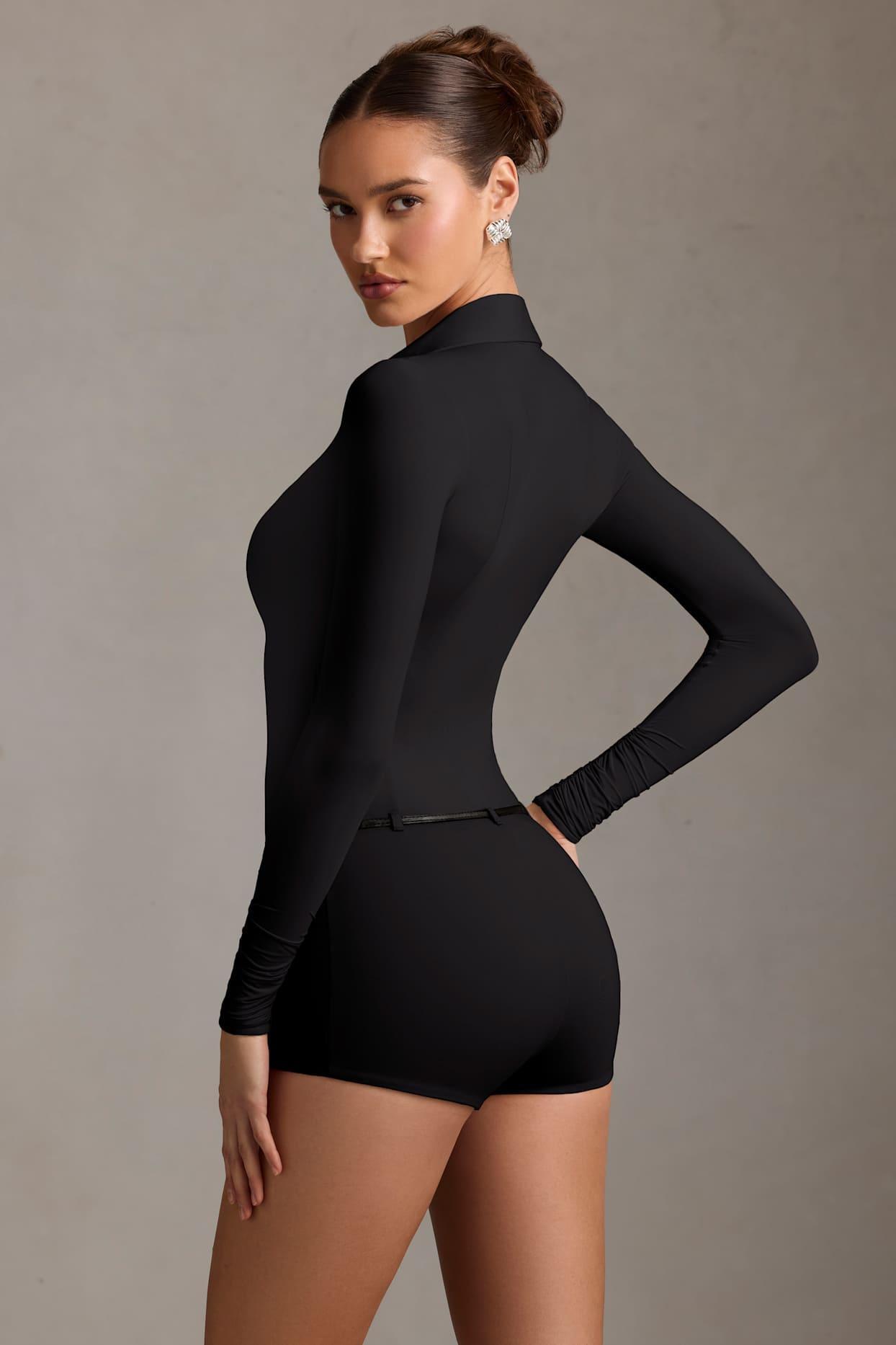Long-Sleeve Playsuit in Black Product Image
