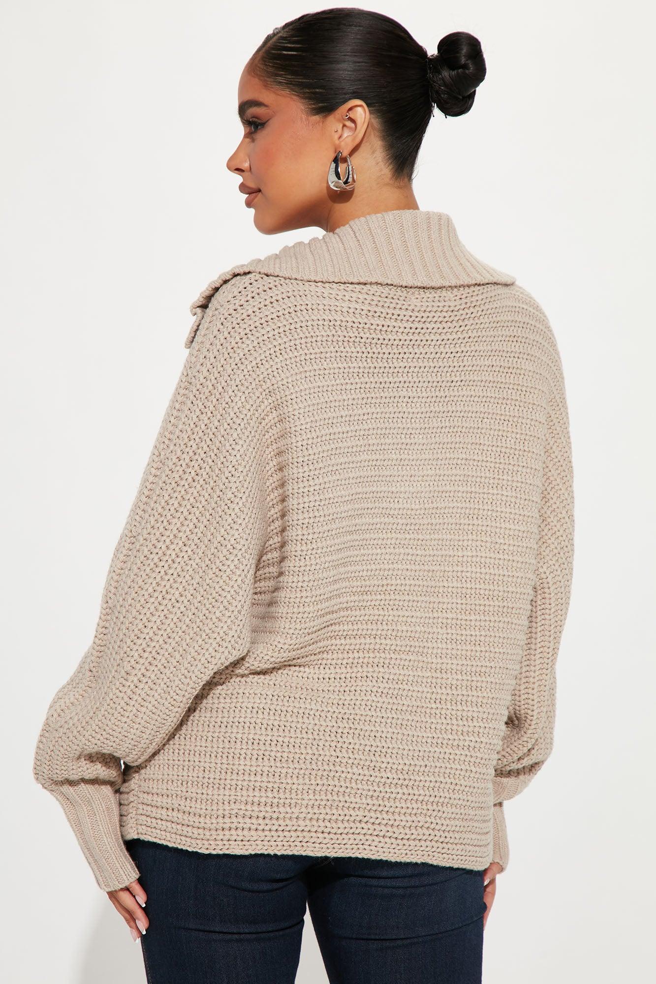 Cozy Rib Knit Collar Polo Sweater - Oatmeal Product Image