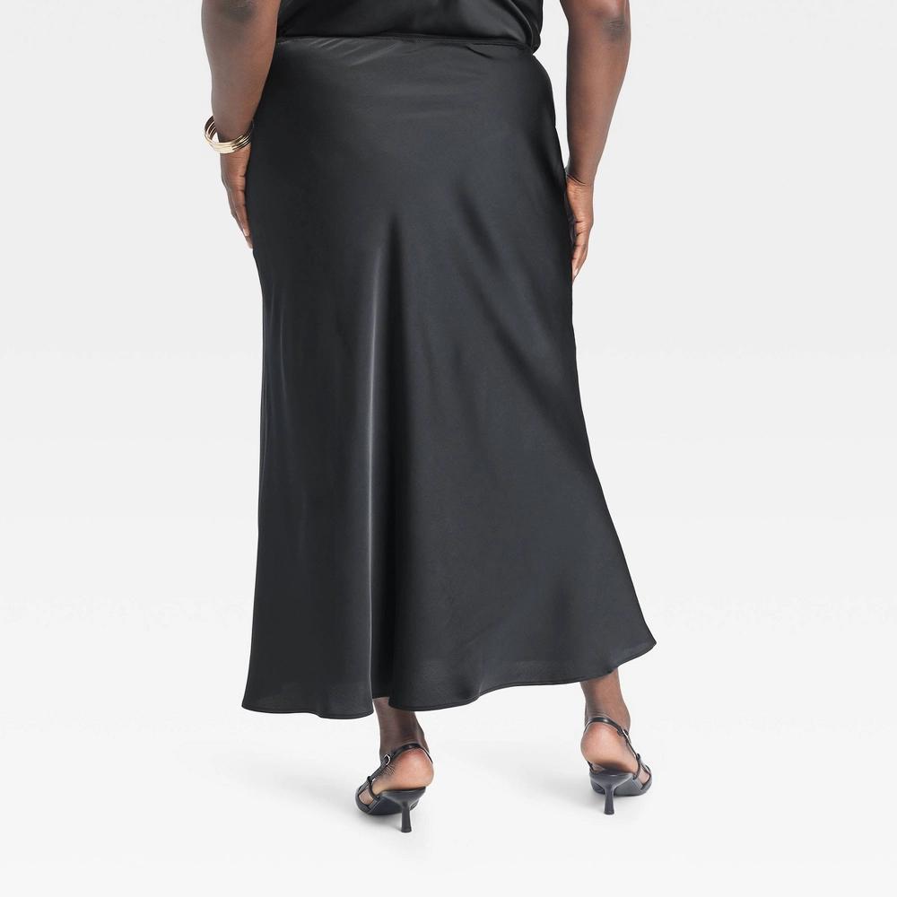 Womens Maxi Slip Skirt - A New Day Black 4X: Recycled Polyester, High Rise, Elastic Waist, Satin, Machine Washable Product Image