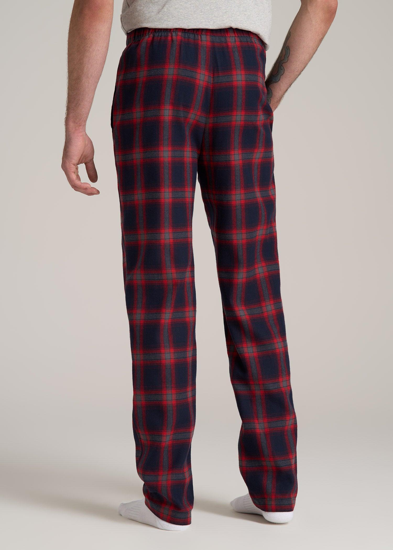 Plaid Pajama Pants for Tall Men in Grey and Red Tartan Product Image