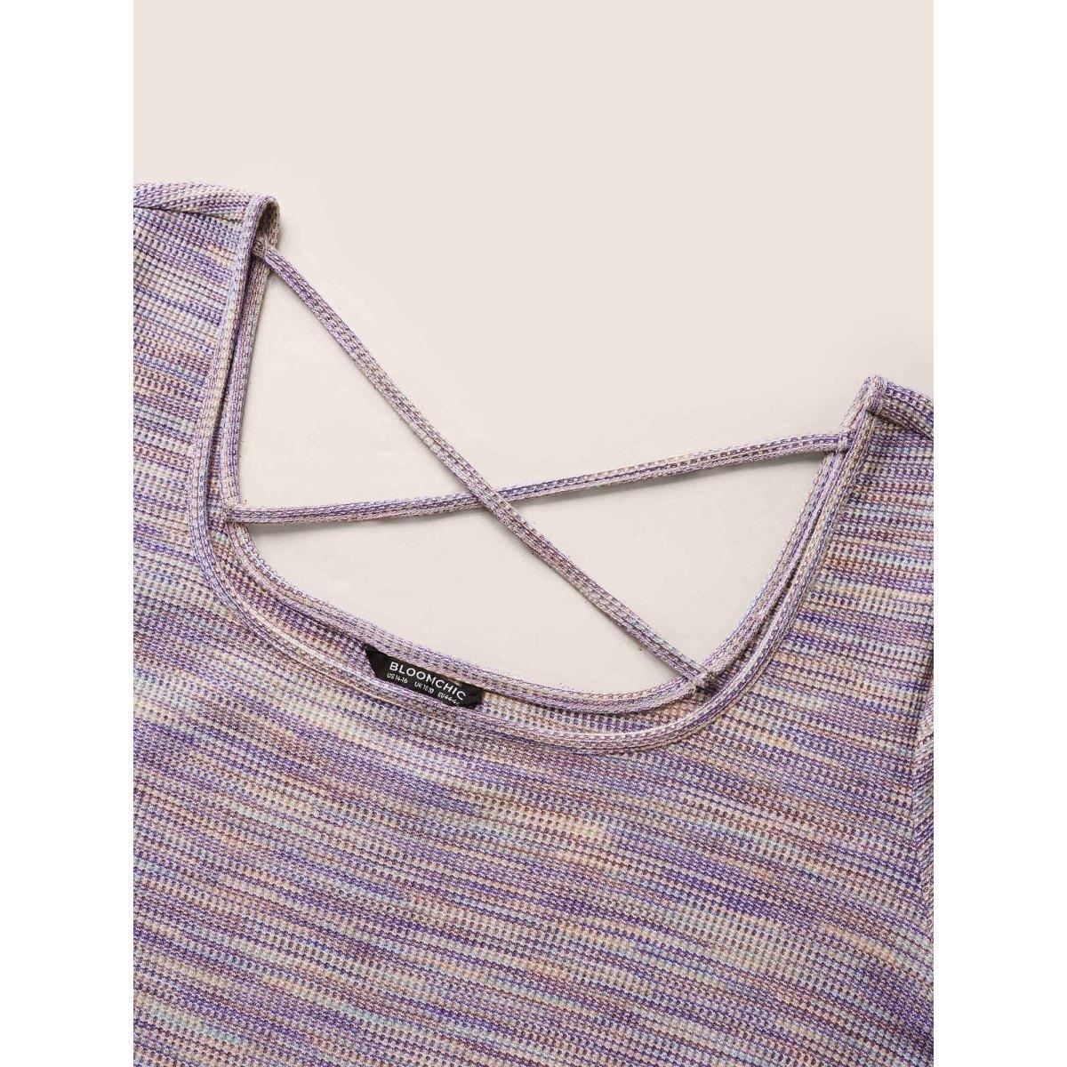 Plus Size Textured Waffle Knit Crisscross Split Side Dress Mauve Women Casual Texture Square Neck Short sleeve Curvy BloomChic 18-20/2X Product Image