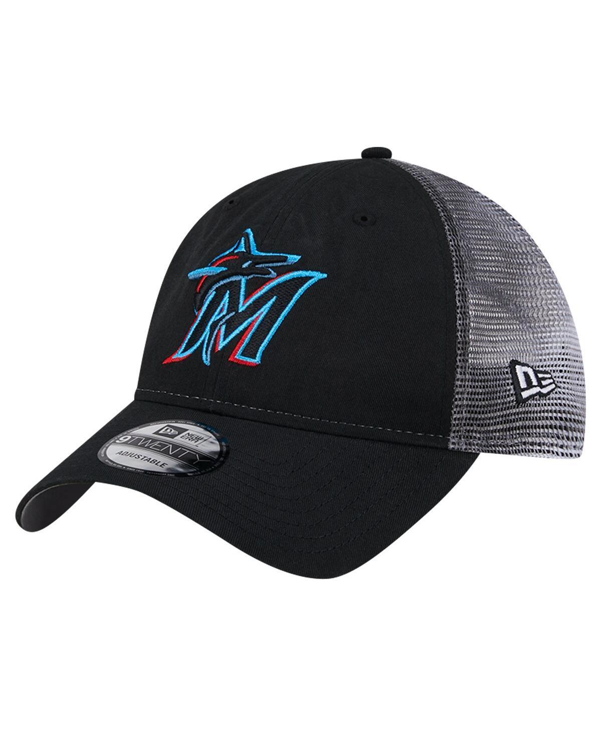 Men's New Era Black Miami Marlins Team Slick Trucker 9TWENTY Adjustable Hat Product Image