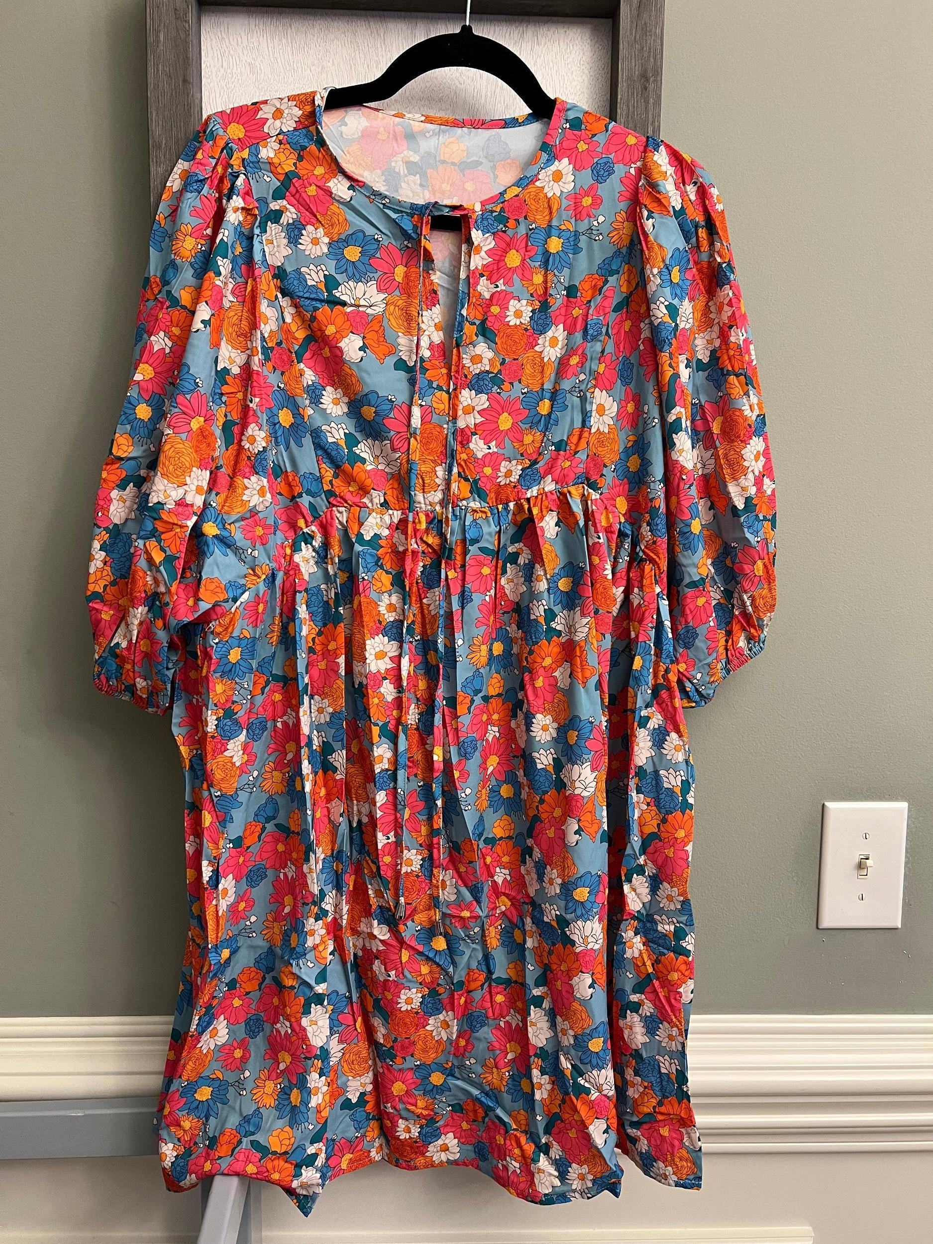 Blue Floral Babydoll Dress- Preorder Product Image