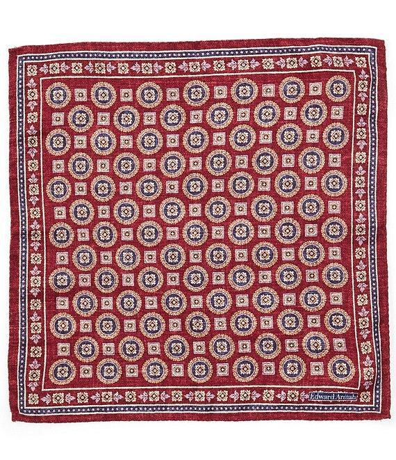 Edward Armah Medallion Neat Print Reversible Silk Pocket Square Product Image