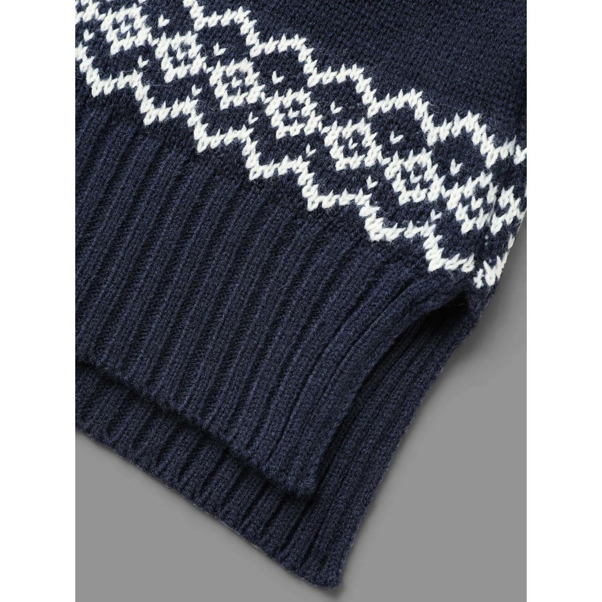 Plus Size Snowflakes Pattern Contrast Round Neck Pullover Midnight Women Casual Loose Long Sleeve Round Neck Everyday Pullovers BloomChic 22-24/3X Product Image