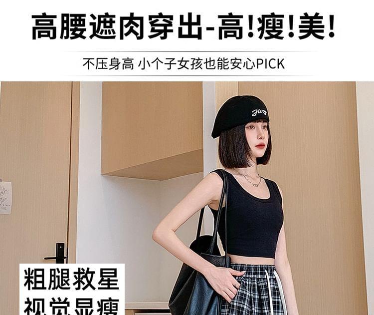 Drawstring Waist Plaid Wide Leg Pants Product Image