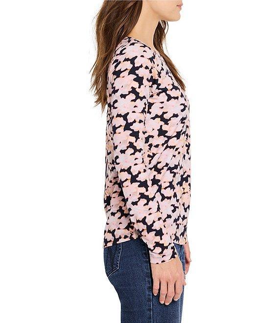 NIC + ZOE Glow Up Floral Print Crew Neck Long Sleeve Tee Product Image
