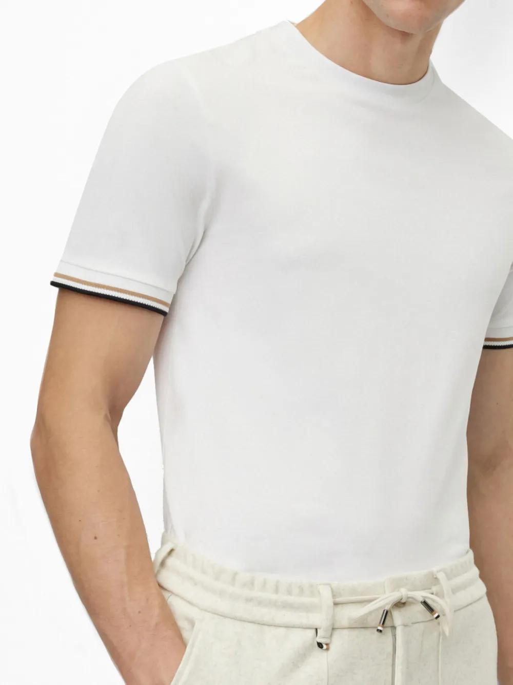 striped-cuffs cotton T-shirt Product Image