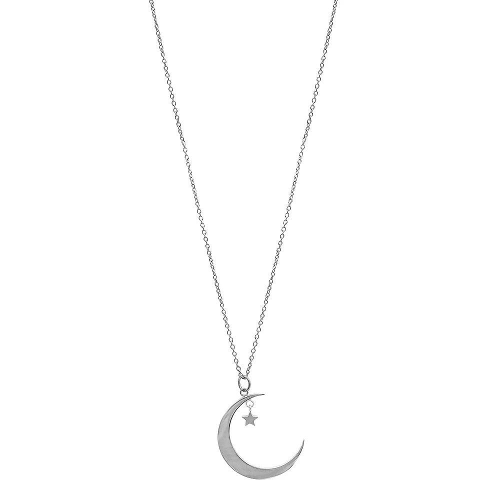 Adornia Silver Tone Cubic Zirconia Moon & Star Pendant Necklace, Women's, Size: 16-18" ADJ Product Image