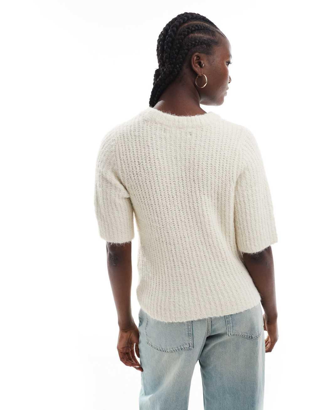 Vero Moda chunky rib knit t-shirt in cream Product Image
