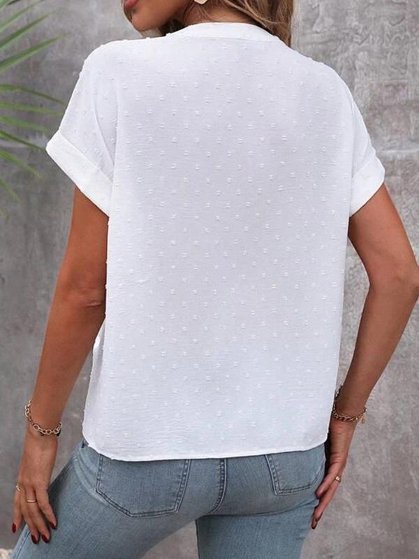 Loose Raglan Sleeve Buttoned Jacquard Solid Color V-Neck Blouses&Shirts Tops Product Image