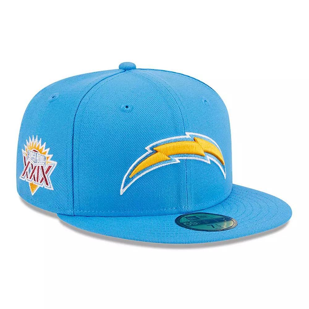 Men's New Era Powder Blue Los Angeles Chargers Main Patch 59FIFTY Fitted Hat, Size: 7 1/2, Light Product Image