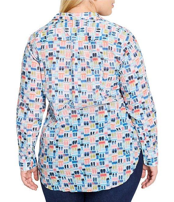 NIC + ZOE Plus Size Portofino Print Point Collar Long Sleeve Boyfriend Shirt Product Image