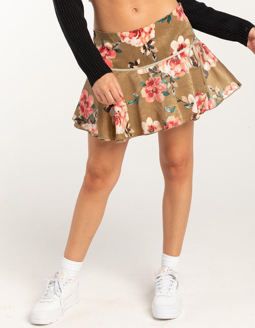 FULL TILT Low Rise Satin Womens Mini Skirt - GREEN COMBO Product Image