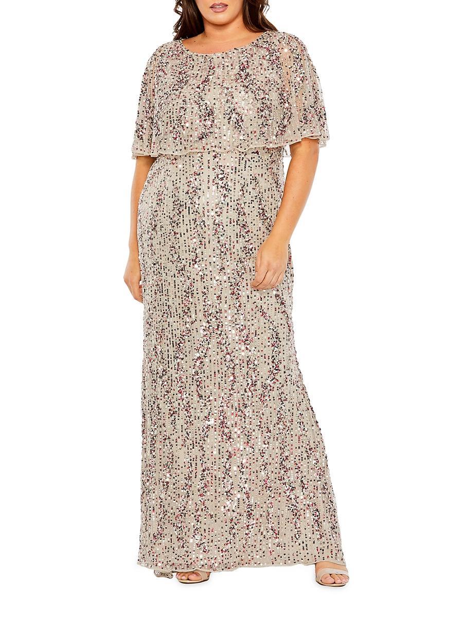 Womens Plus Embellished Cape-Sleeve Column Dress Product Image