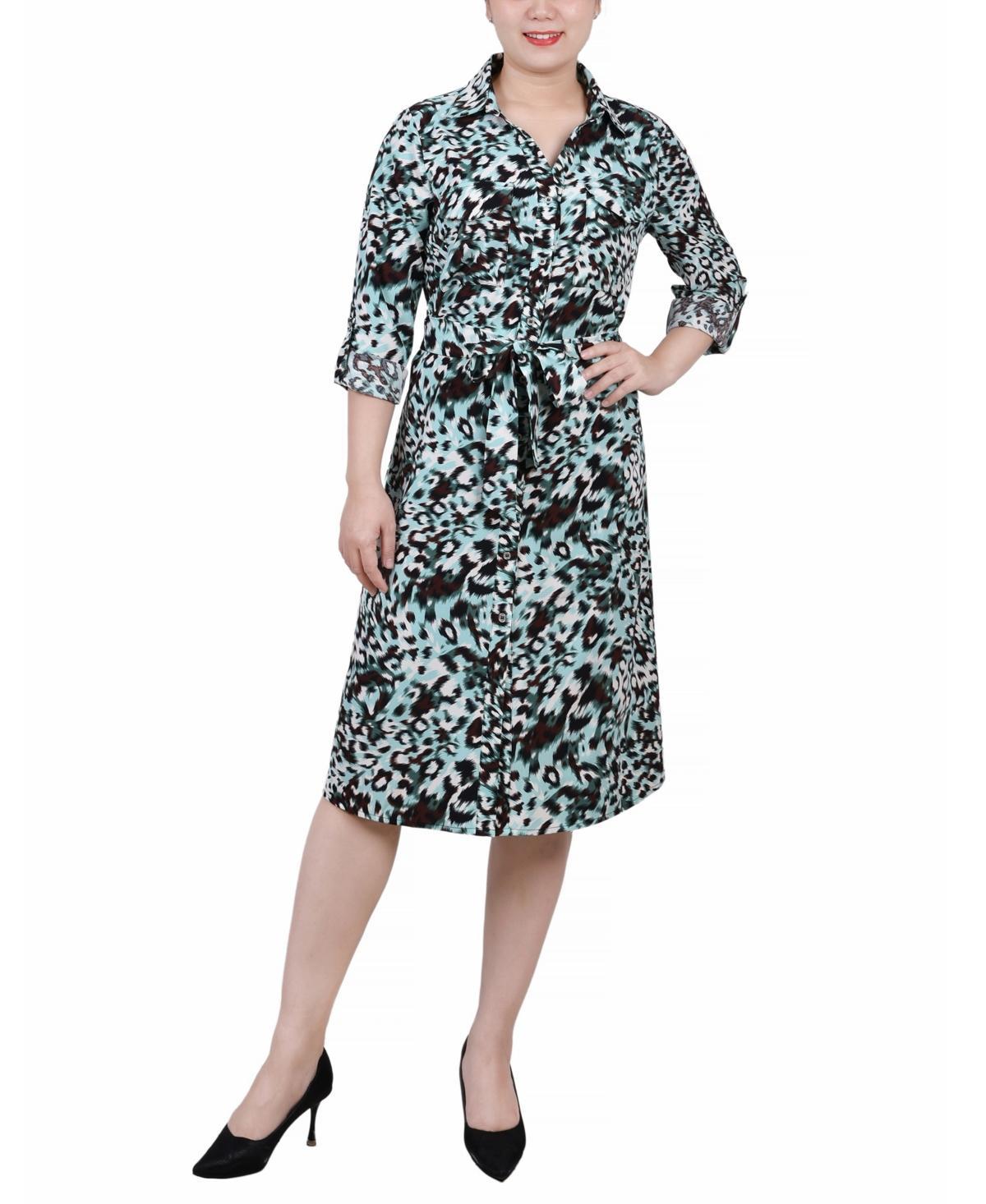 Ny Collection Petite Printed Long Sleeve Roll Tab Shirtdress Product Image
