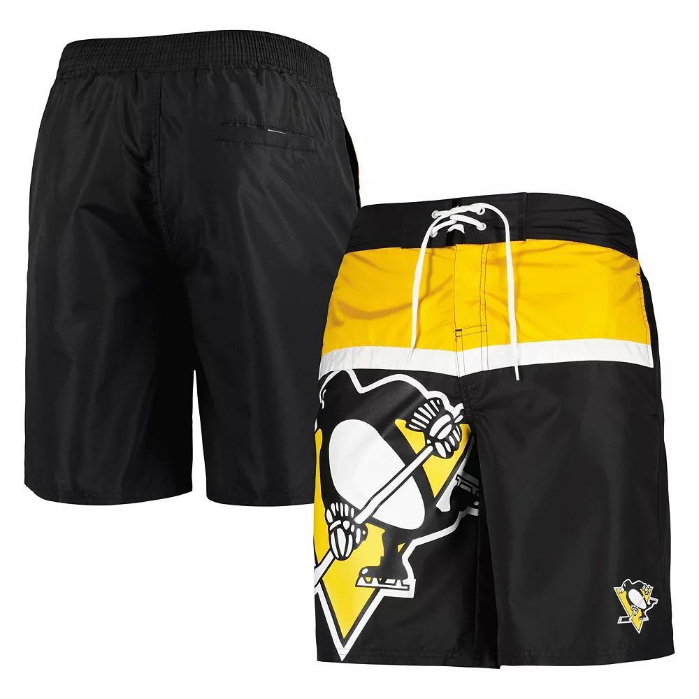 Men's Starter Black Pittsburgh Penguins Sea Wind Swim Trunks, Size: Small Product Image