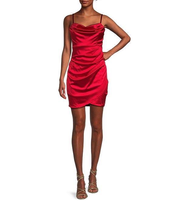 Honey and Rosie Sweetheart Drape Royal Sateen Fitted Short Dress Product Image