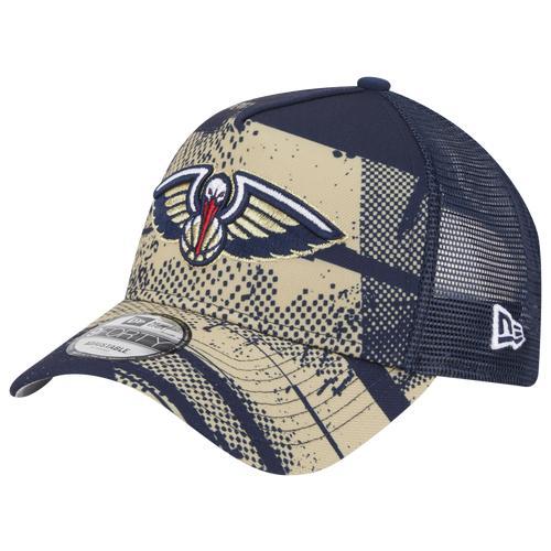 Mens New Era /Gold New Orleans Pelicans Tip Off A-Frame Trucker 9FORTY Adjustable Hat, Blue Product Image