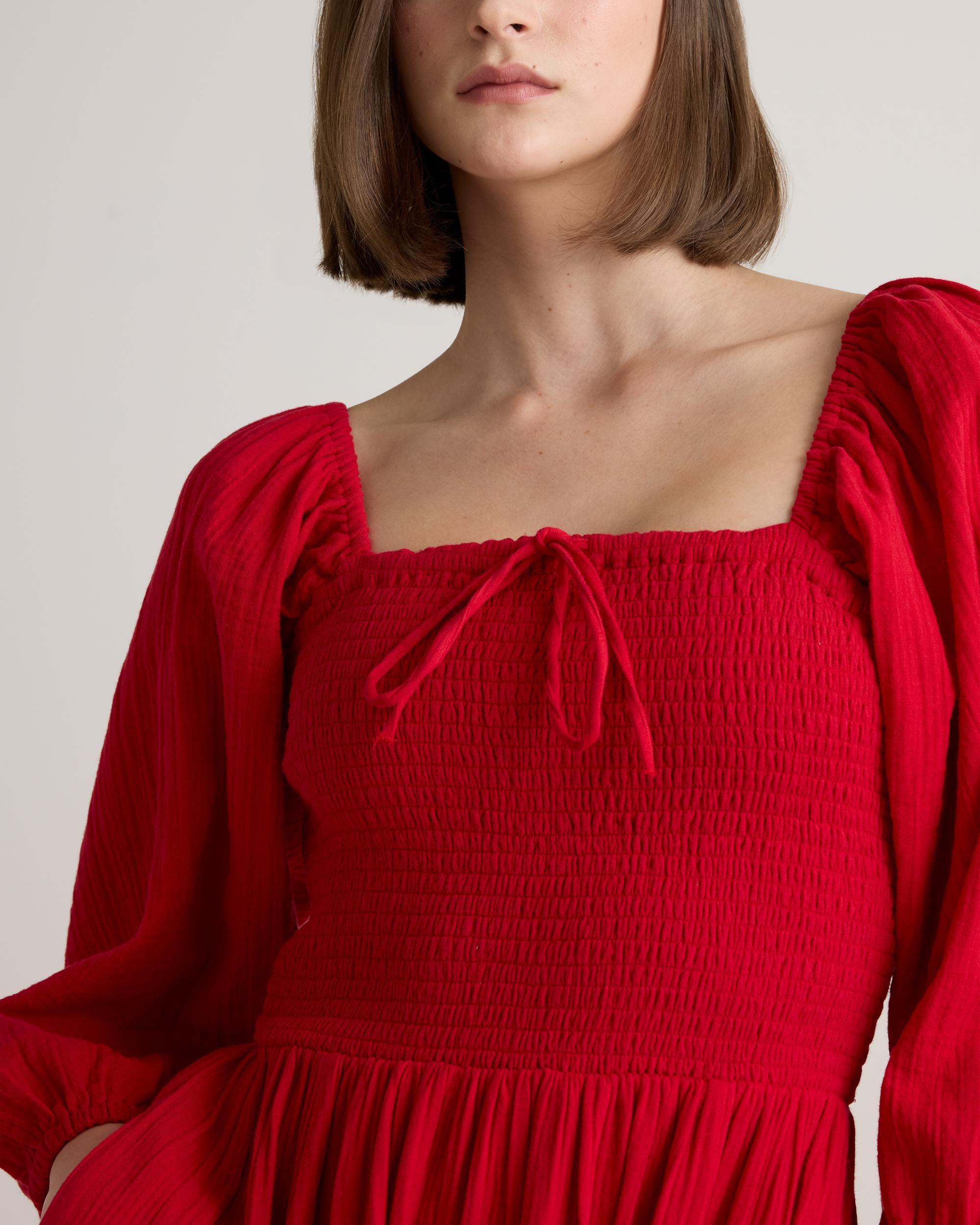 Quince | Women's Gauze Smocked Square Neck Midi Dress Organic Cotton Product Image