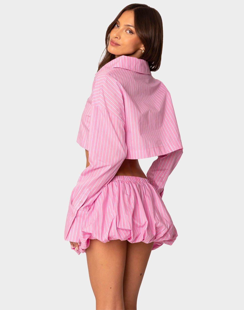 EDIKTED Hila Pinstripe Cropped Button Up Shirt Product Image