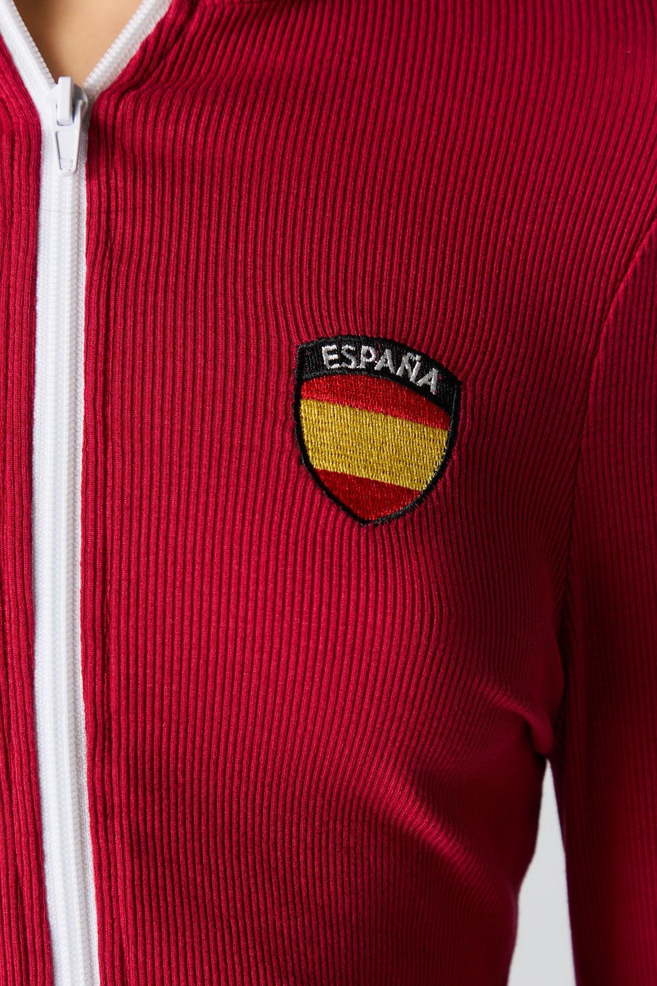 Embroidered Ribbed Zip-Up Sporty Top Female Product Image