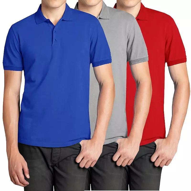 Men's Galaxy 3-Pack Pique Polos, Size: Small, Royal Gray Red Product Image