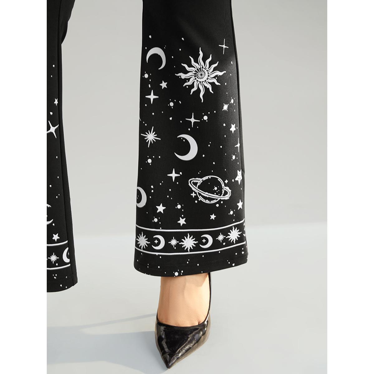 Plus Size Moon & Star High Rise Elastic Waist Flare Leg Pants Women Black Elegant Flare Leg High Rise Festival-Christmas Pants BloomChic 14-16/1X Product Image
